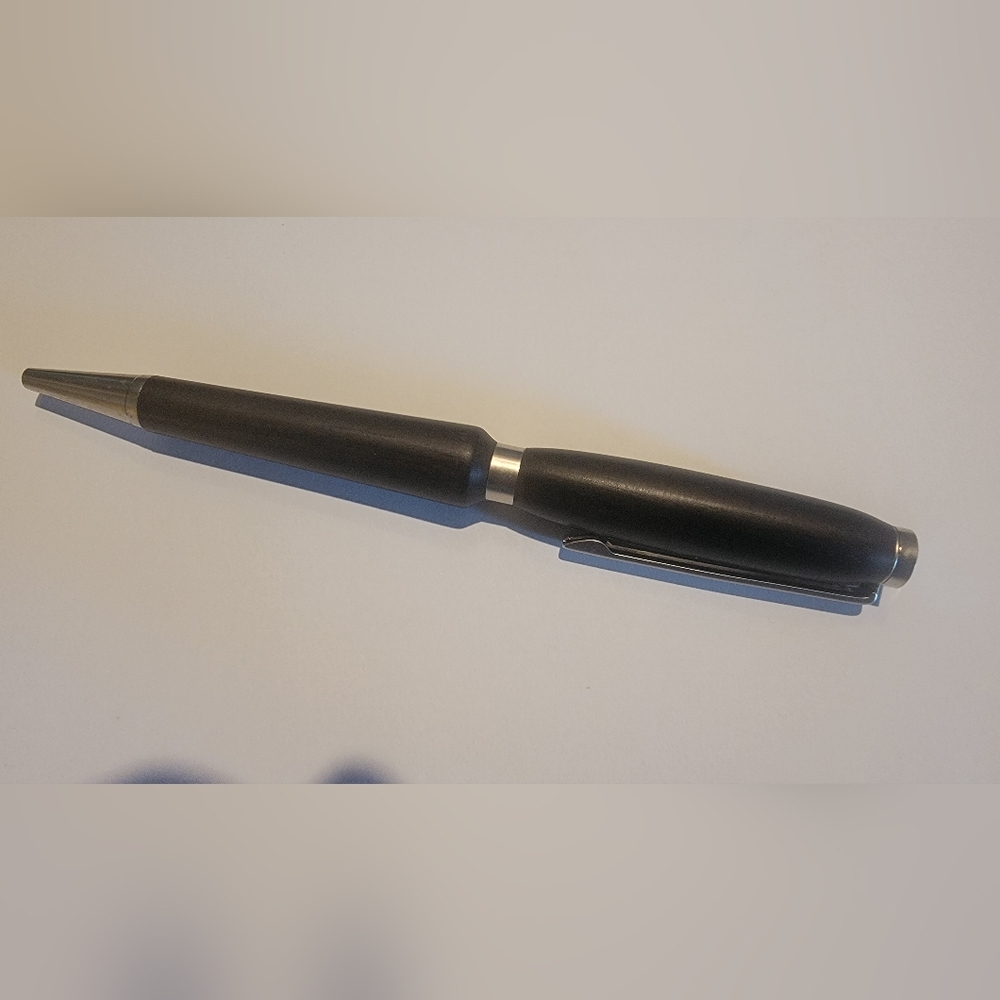 Sleek Black and Silver Hand-turned Wood Pen - Picture 5 of 5